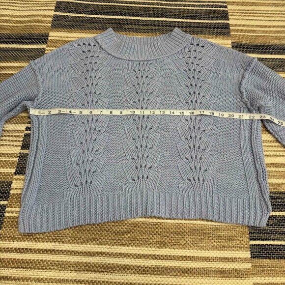 Free People Women's Bell Song Pullover Cropped Sweater Cotton Blend Blue Medium - Picture 10 of 13